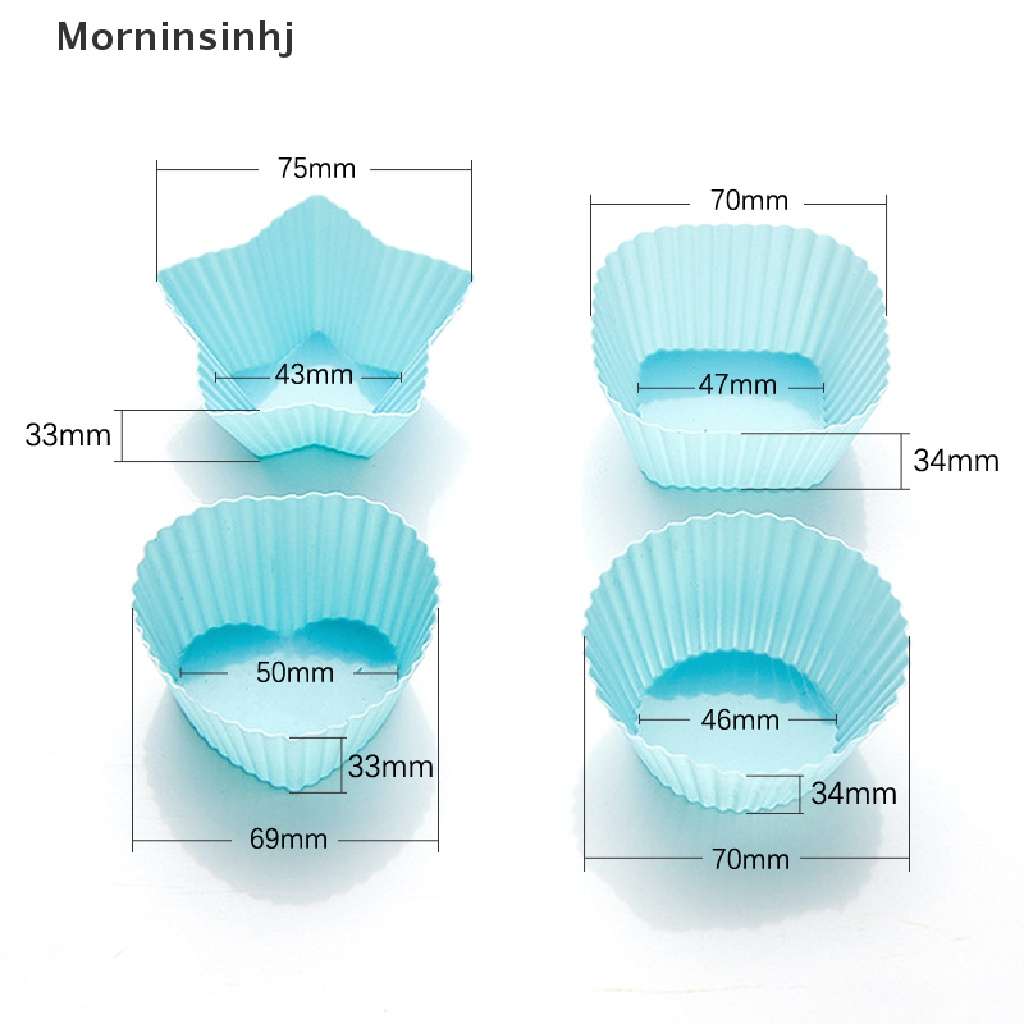 Mornin 4Pcs/Set Mini Persegi Segi Lima Bulat Bentuk Hati Silikon Muffin Kue Cetakan Baking Aksesoris id