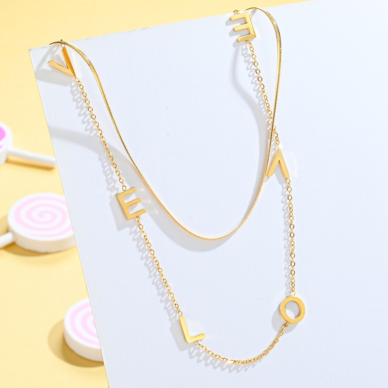 Kalung Double Layer Untuk Wanita | Kalung Multilayer | Cincin Titanium Steel Lapis Rose Gold 18K Untuk Wanita | Kalung Emas | Hadiah Ulang Tahun Anniversary |  Tas Ransel Anti Air / Pudar