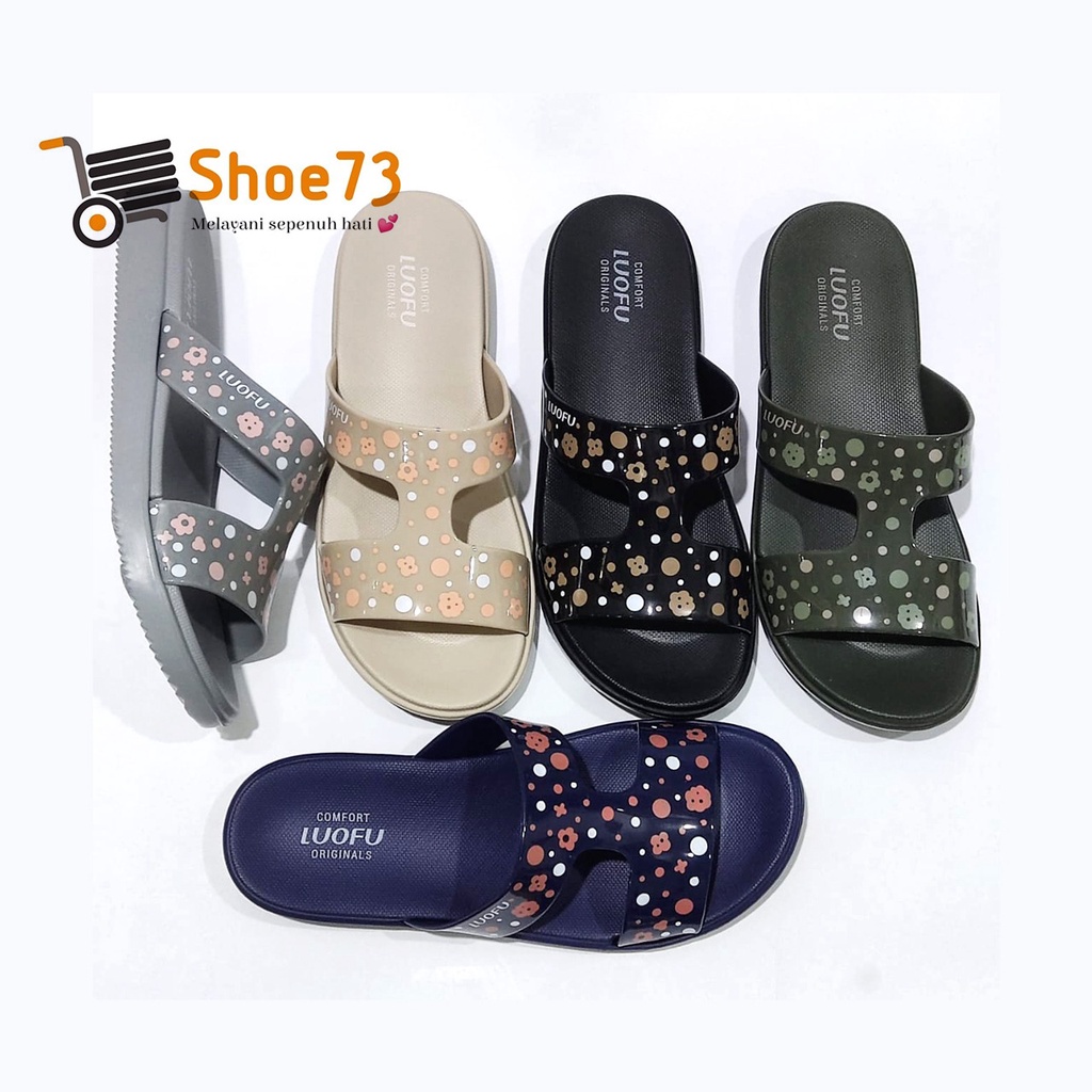 LUOFU E 7190 S-B61 SIZE 36-40 ORIGINAL l Sandal Selop MOTIF jelly wanita l Sendal kokop cewek impor