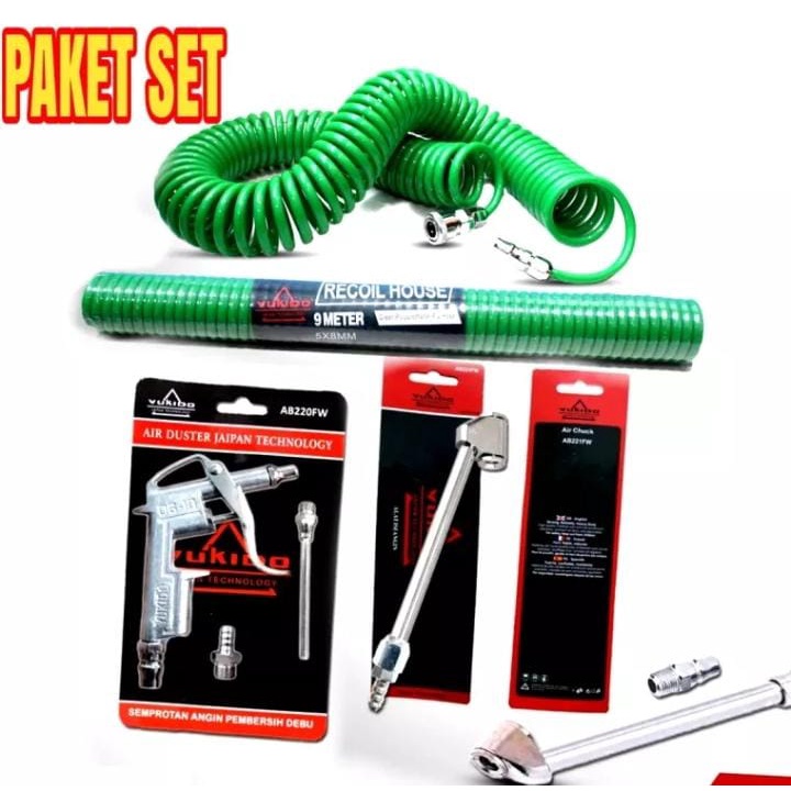 PAKET HEMAT * Paket Semprotan angin Kompresor Semprotan debu Selang Recoil Hose 9 M YUKIDO + Air Blow gun Kualitas Terbaik dan Terjamin