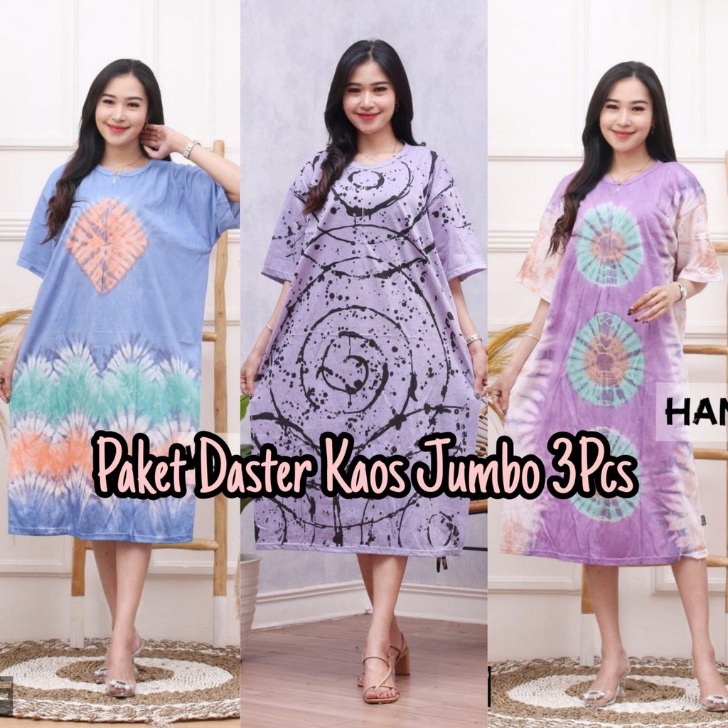 PAKET USAHA 3 PCS DASTER KAOS JUMBO TIEDYE LD 130 LENGAN PENDEK RESLETING BUSUI BUMIL KEKINIAN BATIK PEKALONGAN