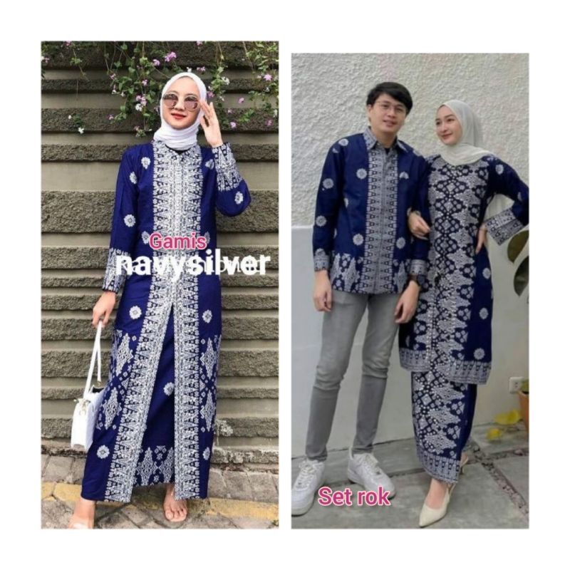 setelan songket navy silver/baju couple/baju songket plg