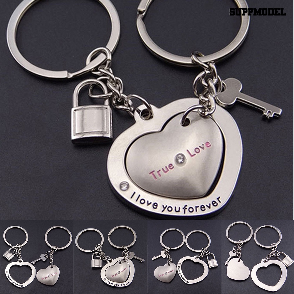 [SM] 1pasang New Love Heart Lock Gantungan Kunci Ring Keyring Keyfob Lover Couples Gift