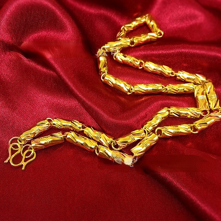 Goldkingdom Fashion Perhiasan 24 K Bangkok Aksesoris Ready Stock Berlapis Emas Kalung Silinder Bambu Ganda Gaya Pria Padat Mendominasi Kalung