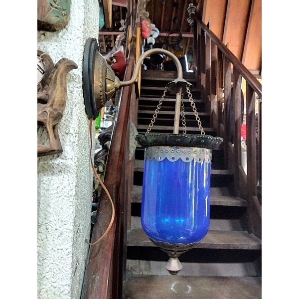 Lampu Dinding Kaca Tabung Biru Mahkota