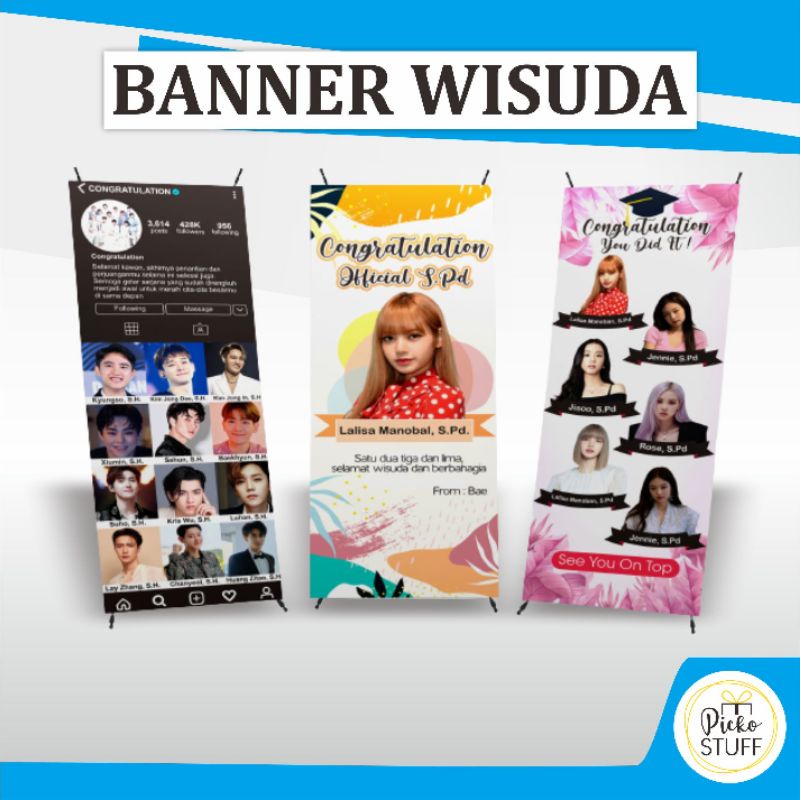X BANNER LULUSAN WISUDA / SPANDUK CUSTOM, WEDDING, BIRTHDAY
