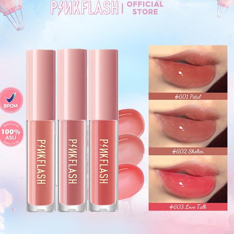 12.12 HARGA GROSIR PINKFLASH 3 Pieces Lip Gloss Set High Shine Shimmering VE Moisturising G01 G02 G0