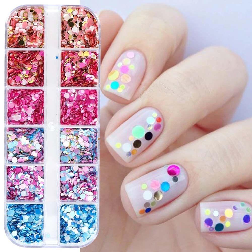 Mxbeauty Paku Sequin 12kisi-kisi Dekorasi Bulu Mata Pesona Kuku Makeup Berbentuk Bulat Nail Art Patchs Nail Glitter Flakes