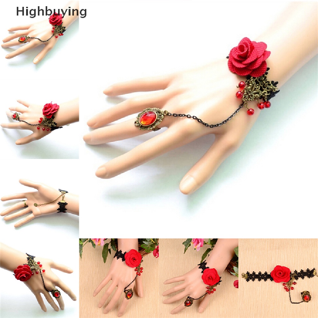 Hbid Fashion Gothic Lolita Retro Vintage Bunga Vampir Jumbai Mawar Renda Gelang Glory