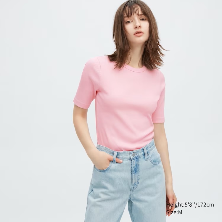 UNIQLO - T-Shirt Rib Kerah Bulat Lengan Half