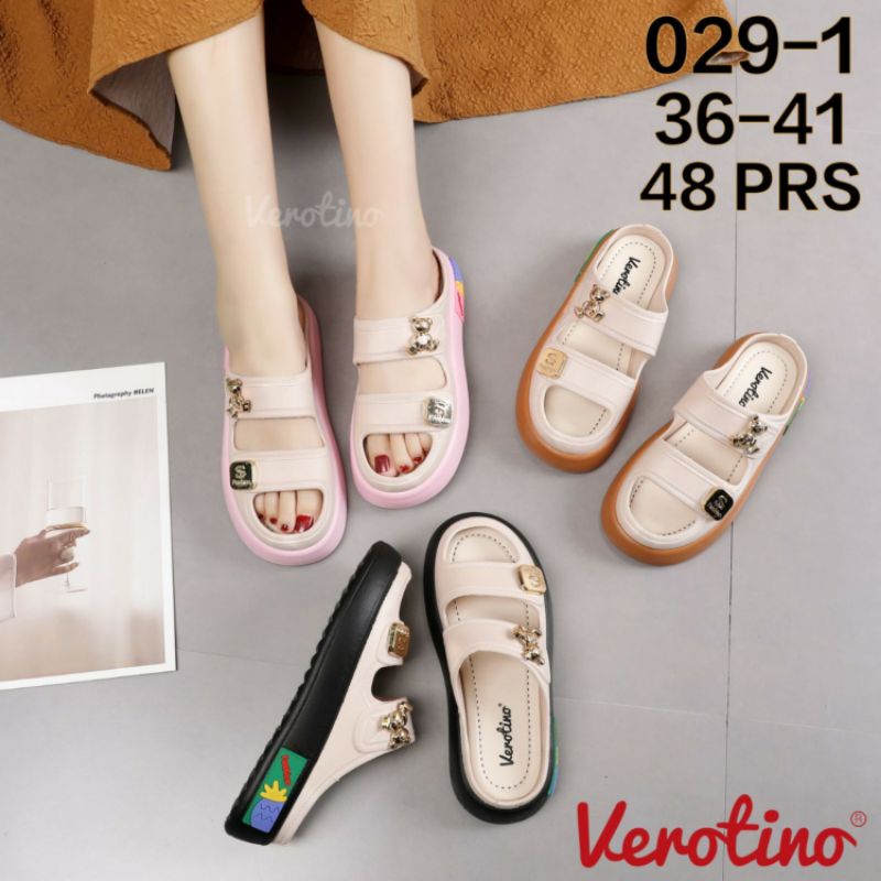 029-1 Sandal Sepatu Terbaru Verotino Karet Selop Wanita Import Ban 2 Wedges Sendal Slop Dua Kokop Varian Lotso Beruang 029-2 PCU Anti Slip Impor Cewek Perempuan Glanzton Korean Style Viral Kekinian