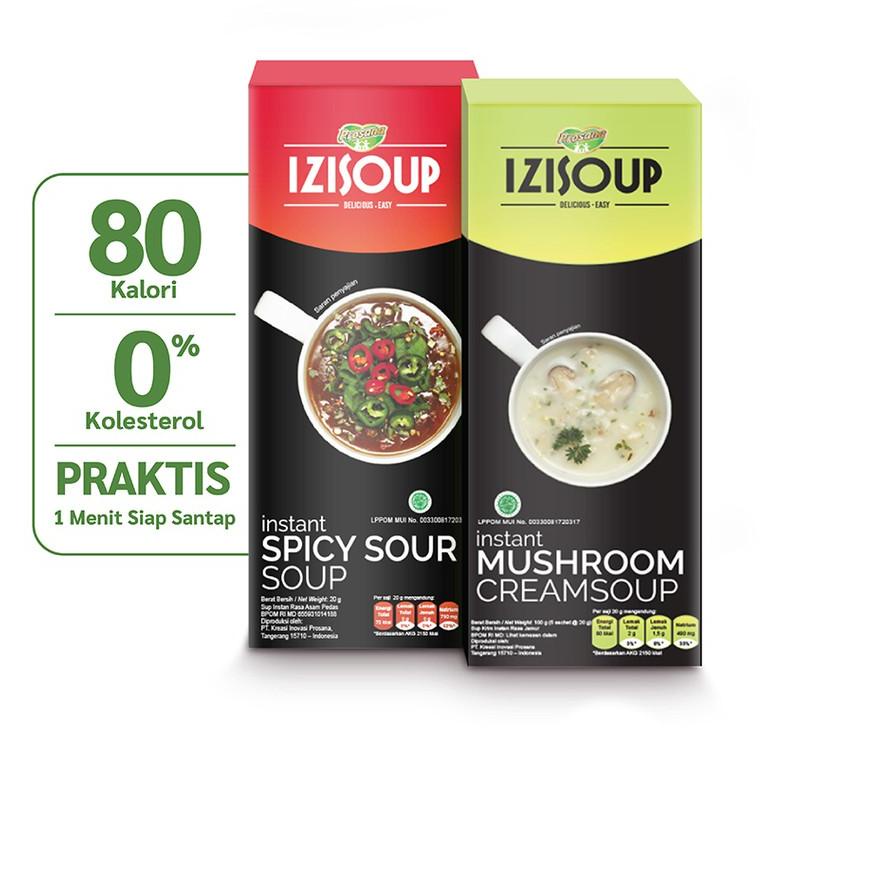 

➮ IZISOUP Instant Mushroom Cream Soup + Spicy Sour Soup Box isi 5 sachet x 20g ۝