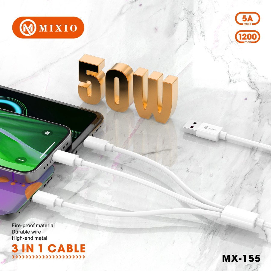 MIXIO MX-155 Quick Charging 3in1 Cable 1.2M for PC/HP/Game Console