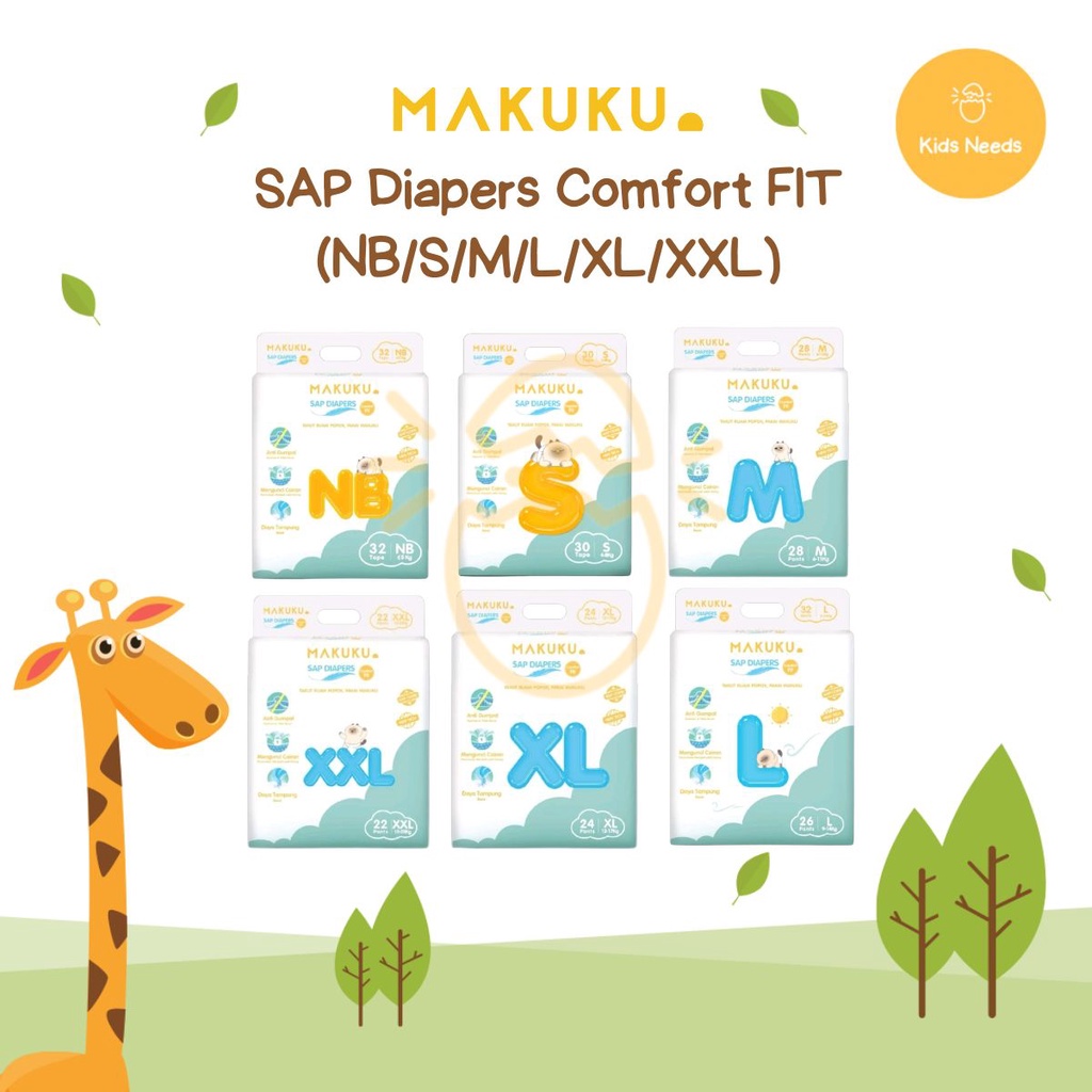 MAKUKU SAP Diapers Comfort Fit / Popok bayi Tipis SAP anti gumpal cepat kering TAPE NB32 / S30 PANTS M28 / L26 / XL24 / XXL22