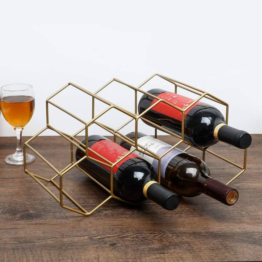 [Elegan] Rak Wine Metal Modern Barware Shelves Penghemat Tempat Hexagon Hias Penyimpanan Botol Anggur