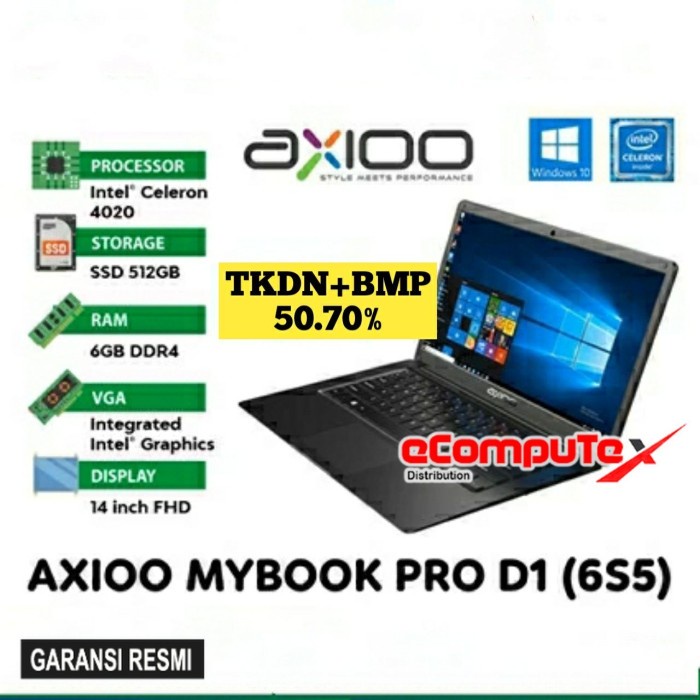 LAPTOP AXIOO MYBOOK PRO D1 (6S5) INTEL N4020 6GB 512 14&quot;HD TKDN GARANSI RESMI