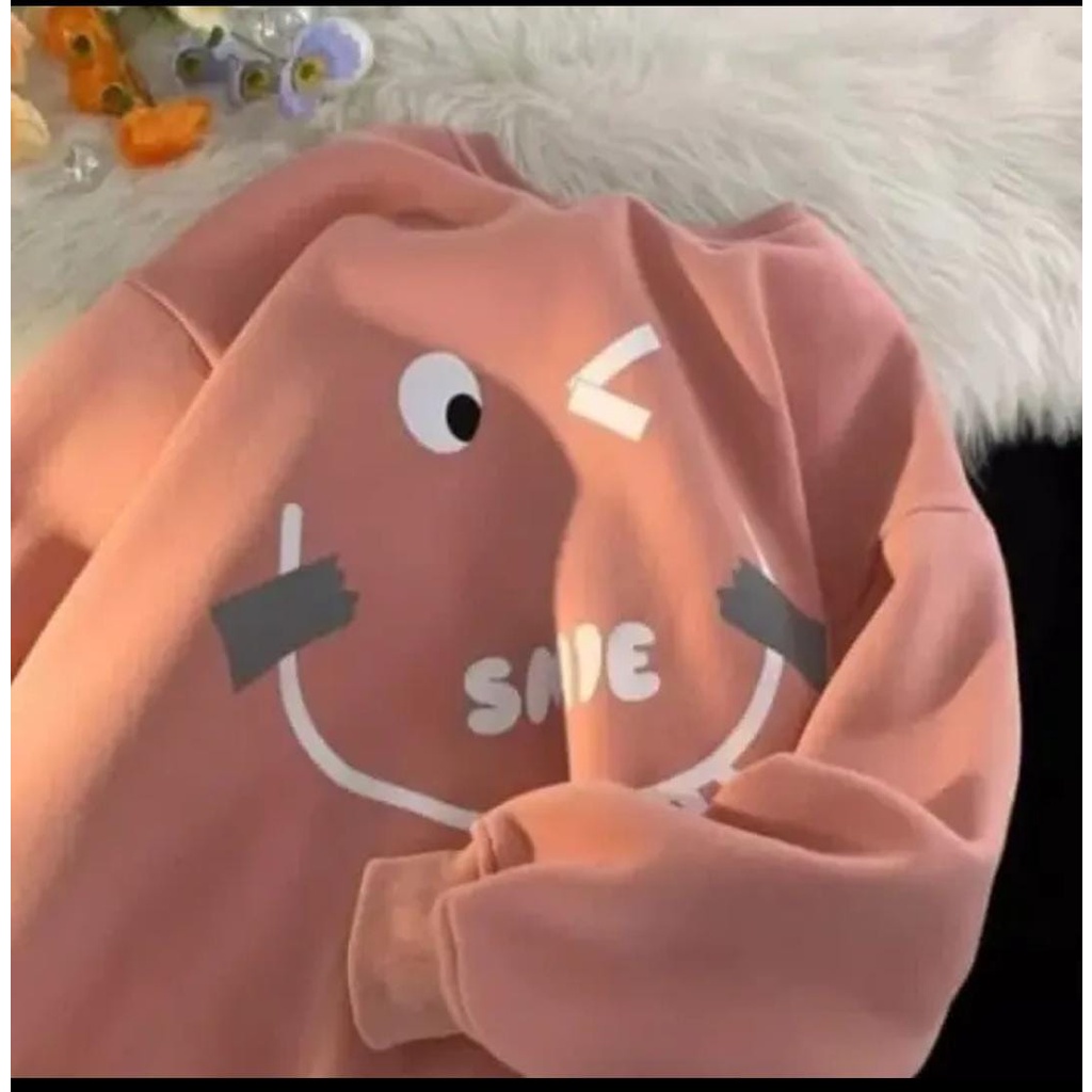 BEFAST - ZEC OOTD WANITA SWEATER ELNA / Sweater Oversize Face Smile / Atasan Wanita Lengan Panjang / Sweater Wanita Casual / Pakaian Kekinian Remaja ABG / OOTD Wanita Ala Style Korean / Sweater Termurah