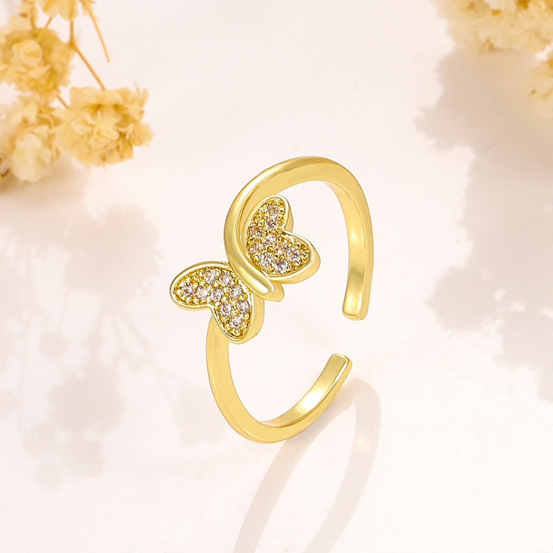 Fashion Cincin Kupu-Kupu Berlian Sederhana Temperamen Korea Golden Butterfly Adjustable Ring