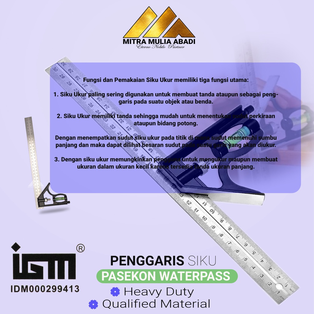 PASEKON waterpass Penggaris Sudut 30cm Pengukur Rata stainless Steel