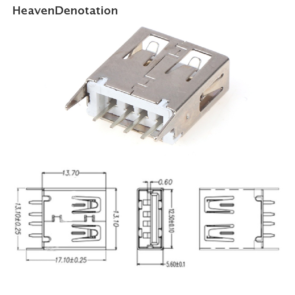 [HeavenDenotation] 10pcs USB Tipe A Female Socket 180derajat Vertikal 4pins 13.7mm Antarmuka USB HDV