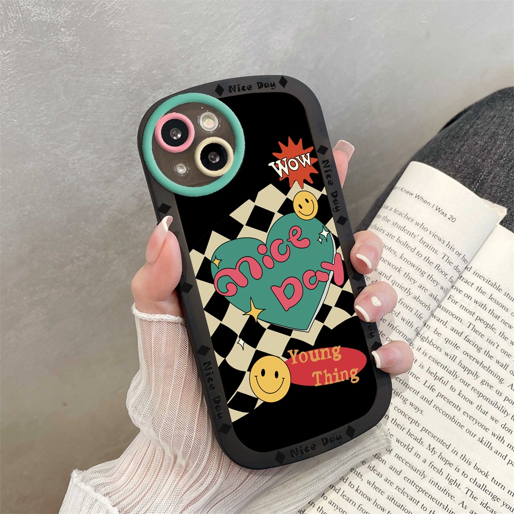 IPHONE Case Kompatibel Untuk Iphone11 11 Pro 11 Pro Max12 12 Pro 12 Pro MAX IPhone13 Pro MAX X XR XS MAX 6 6S 7 8 Plus SE 2020 Motif Kotak-Kotak doodle Putih Dan Hitam love Lembut Sarung Telepon Silikon