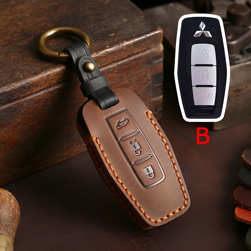 [Tersedia] Kulit Case Kunci Mobil Fob Cover Shell Gantungan Kunci Untuk Mitsubishi Outlander 2023kancing2per3mobil Smart Remote Key Holder Aksesoris