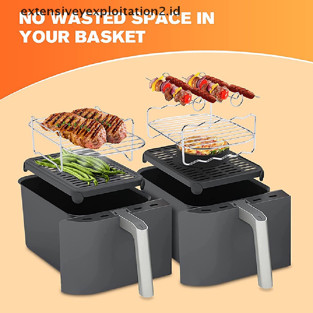 {NEW} 1pc Air Fryer Persegi Panjang Stainless Steel Double-Layer Grill Dehydrator Rack.