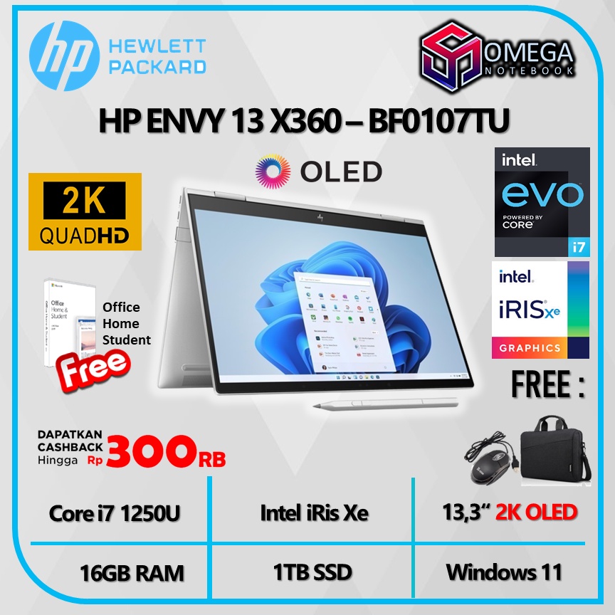 Laptop HP Envy 13 X360 BF0107TU i7 1250U 16GB 1TB SSD iRis Xe 13,3 2K OLED Windows 11