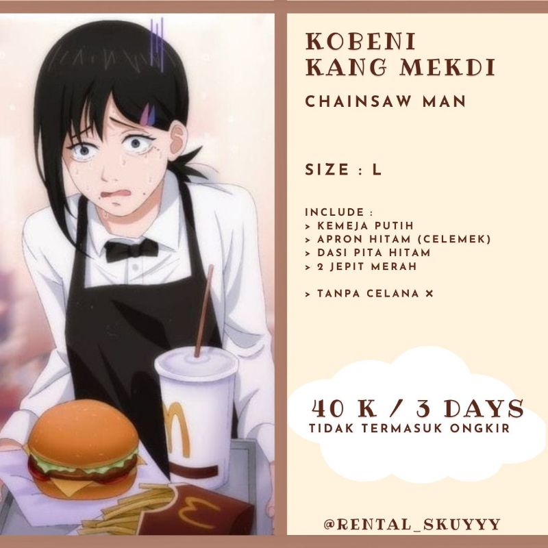 Rental Costume Cosplay Kobeni Chainsaw Man Kang Mekdi Edition