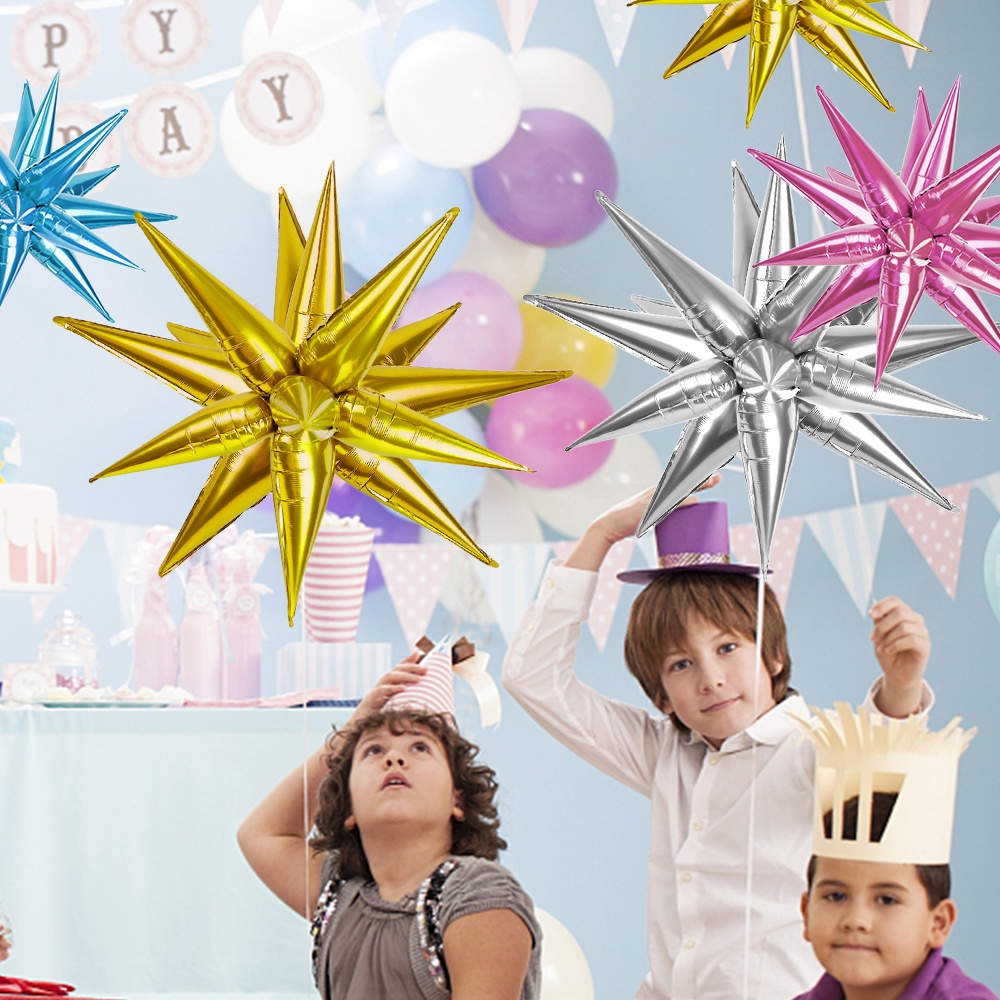 10 Pcs Explosion Star DIY Mainan Alat Peraga Tiup Aluminium Film Balon Ulang Tahun Suasana Ornamen Terang Tetesan Air Kerucut Balon Festival Pernikahan Dekorasi Perlengkapan