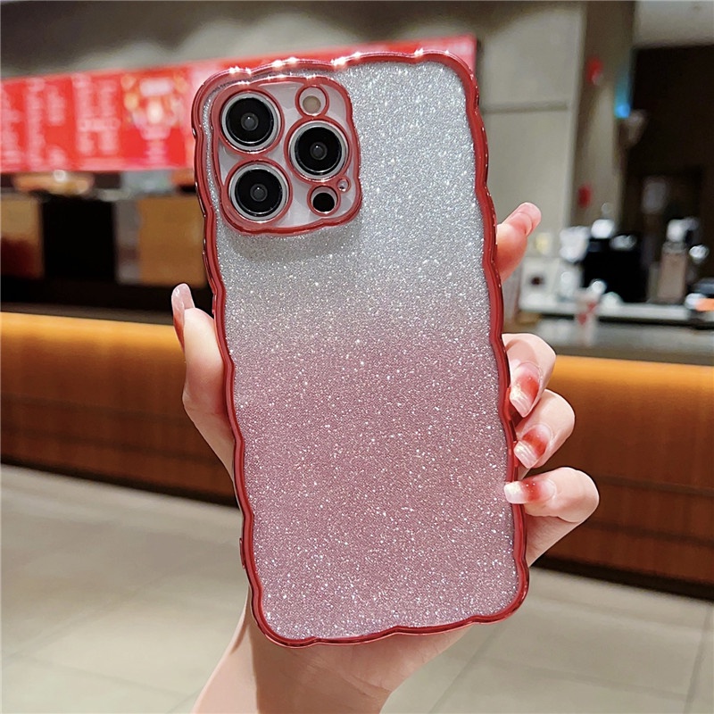 IPHONE Casing Hp Glitter Gradasi Bergelombang Iphone11 12 13 14 Pro Max Plus X Xs Max Xr 7 8 Plus SE Shockproof Case Cover
