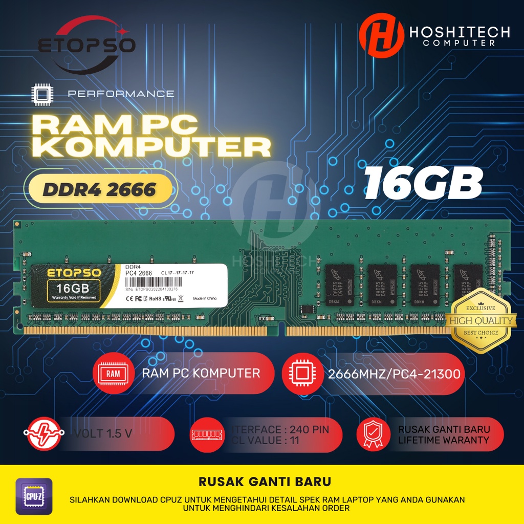 RAM PC DDR4 ETOPSO 16GB 2666 MHZ 1.2V MEMORY KOMPUTER