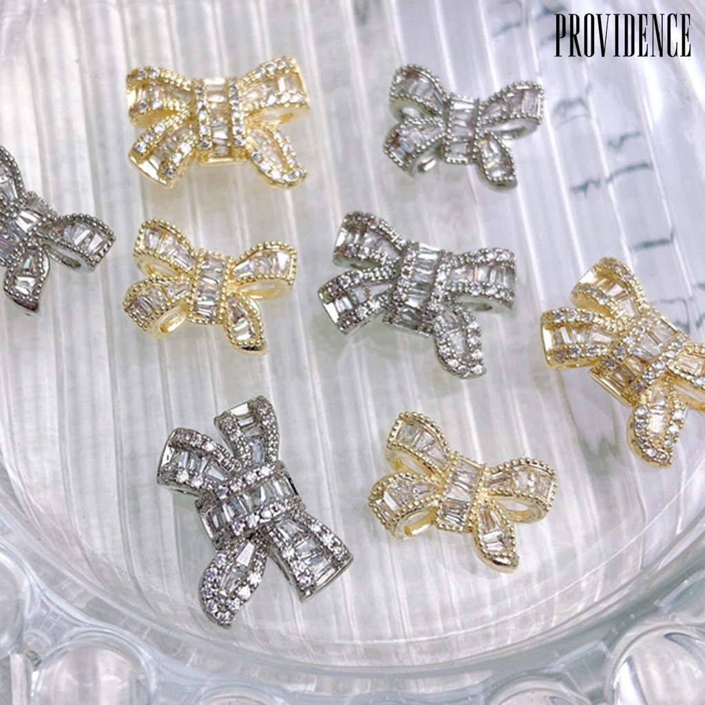 Providence Nail Art Bow Shiny Tiga Dimensi High Gloss DIY Cut-out Design Silver Golden Light Luxury Zirconia Bow Nail Charm Nail Salon Supply