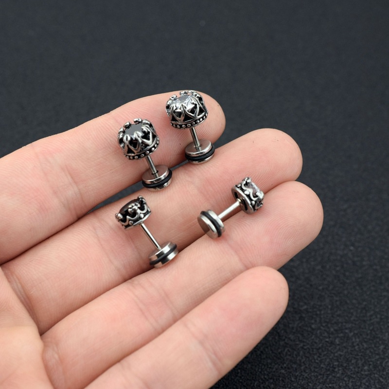 Anting Baja Titanium Earrings Shiny Zircon Earrings Retro Unisex Stainless Steel Casting Cakar Naga Berlian Anting Earrings