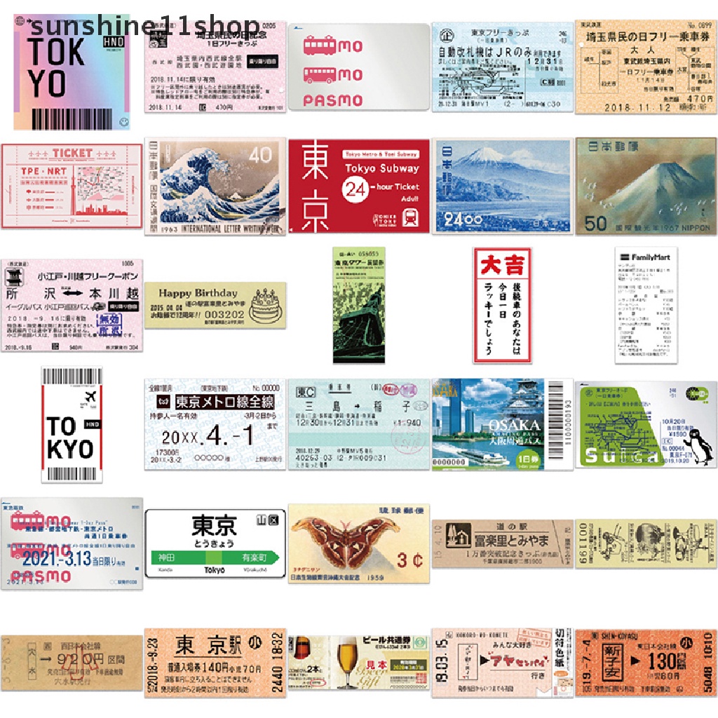 Sho 60PCS Japanese Postcard Ticket INS Style Stamp Stiker Alat Tulis Travel Diary Bagasi Tahan Air Helm Stiker N