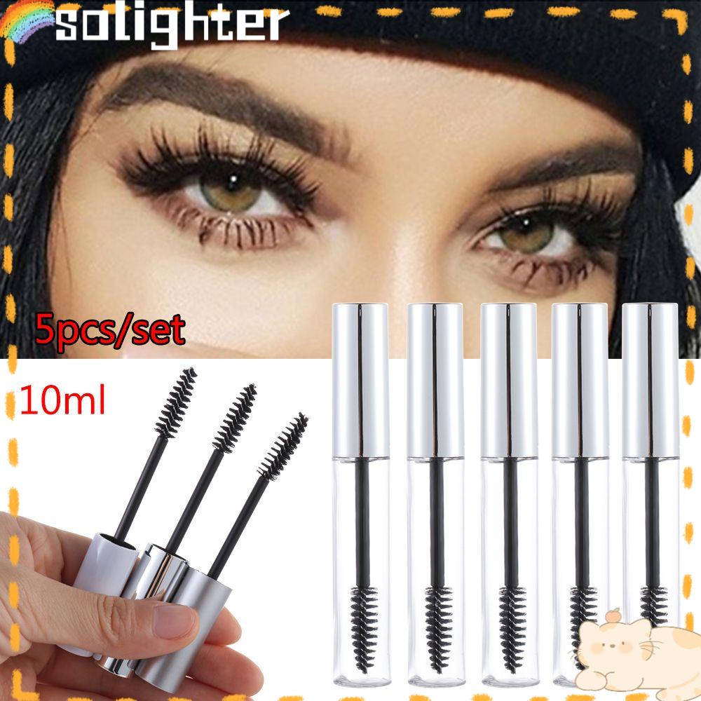 Solighter 5pcs Tabung Maskara 10ml Dengan Sikat Bulu Mata Wadah Alat Make Up Kosmetik DIY Yang Bermanfaat