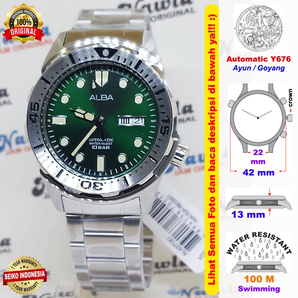 Alba Automatic AL4371X1 Green Dial - Jam Tangan Pria AL4371