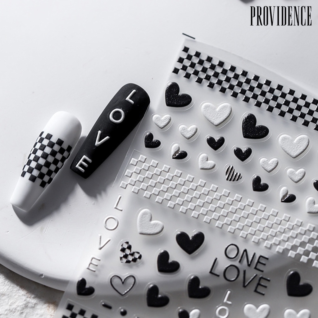 Providence Nail Art Stiker Tidak Luntur Perekat Diri DIY Kuat Lengket Romantis Kotak-Kotak Cinta Hati Manicure Decal Nail Supplies