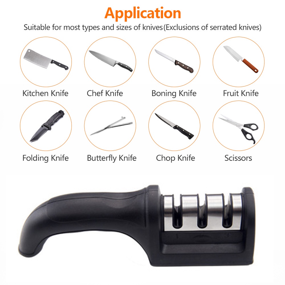 Asahan Pisau Gunting lengkap 3 Step Knife Sharpener / Alat Pengasah 3 Slot Tahapan Penajam Peruncing Manual Anti Slip Knife Scissor Grinder Sharpener Praktis Serbaguna