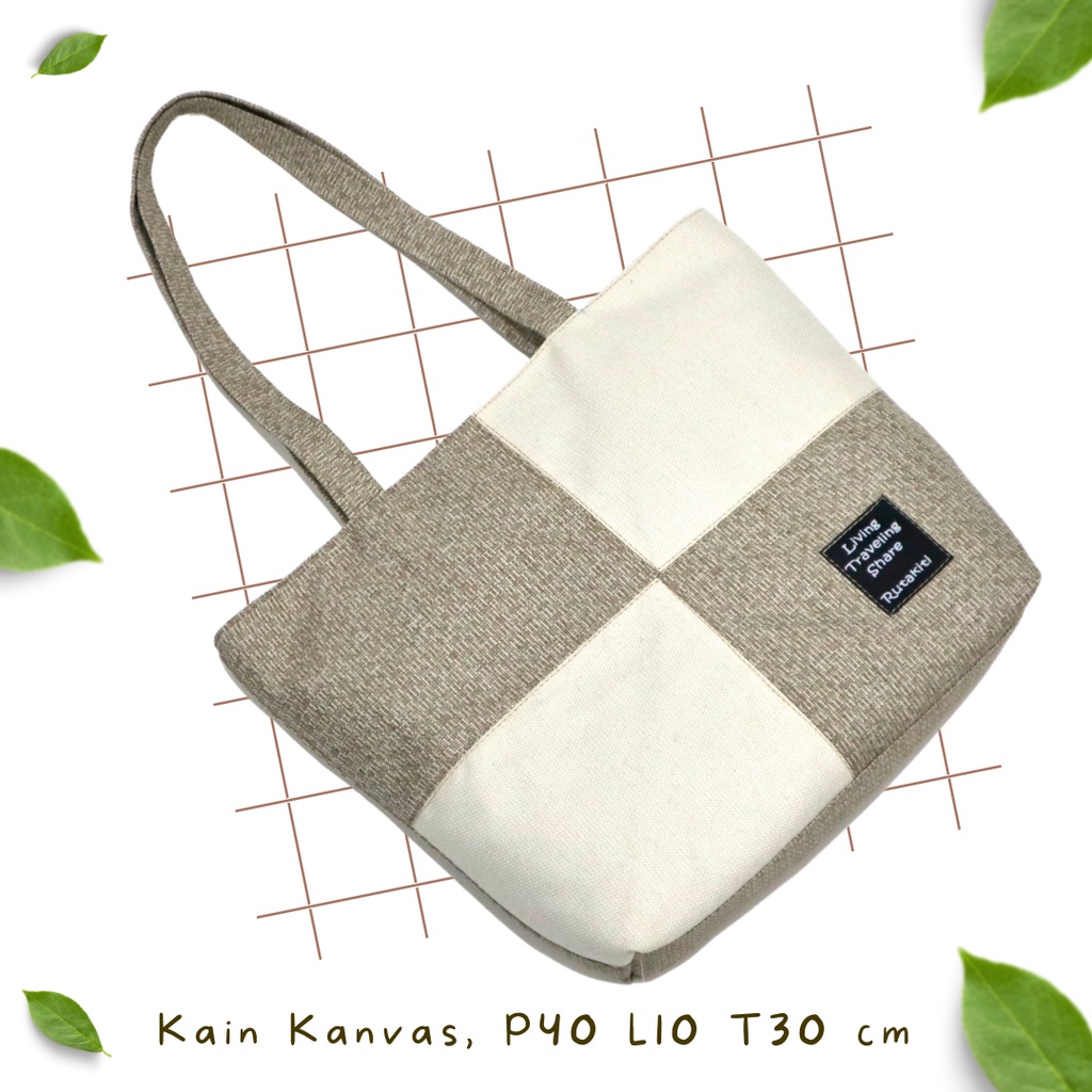( BISA COD) Tas Tote Kanvas Crem Krem Putih Karakter Sablon Totebag Kata Motivasi Tas Bahu Gambar Lucu