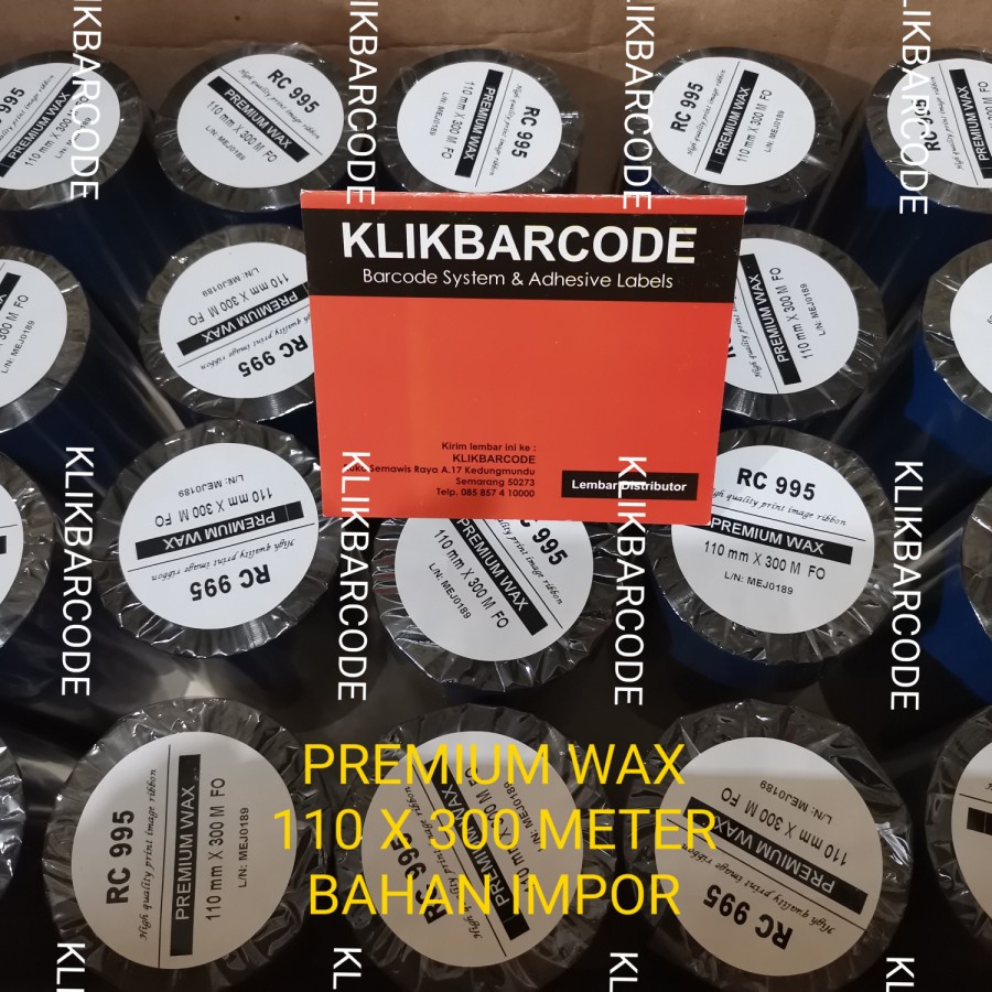 

Barcode Wax Ribbon 110mmx300mt f/o - cover biru - premium wax karbon - RC 995 IMPOR