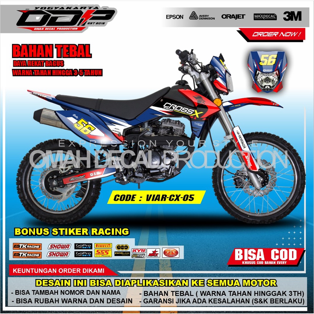 DECAL VIAR CROSS X 150 / 250 FULL BODY AKSESORIS VARIASI STICKER MOTOR DEKAL MOTIF METAL MUSLIHA SUP
