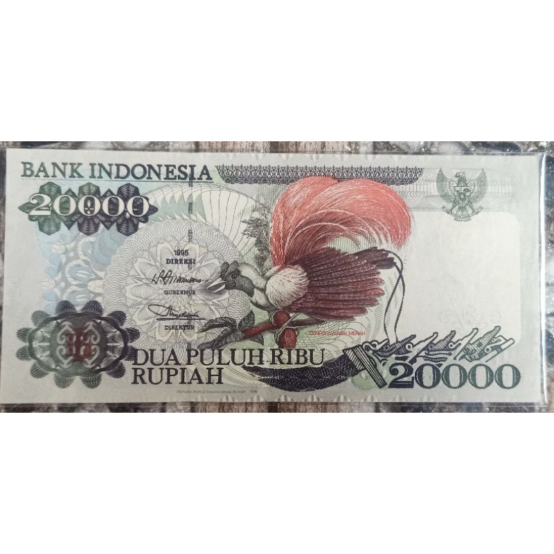Uang kuno 20000 rupiah Thn 1995 Seri burung cenderawasih- Kondisi gress (Asli uang RI)