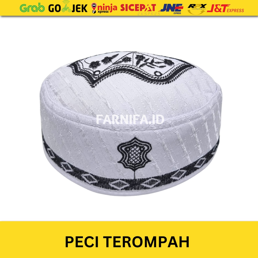 GROSIR (10 Pcs) PECI TEROMPAH PUTIH MOTIF BORDIR PECI SONGKOK KOPIAH MALAYSIA TEROMPAH DEWASA