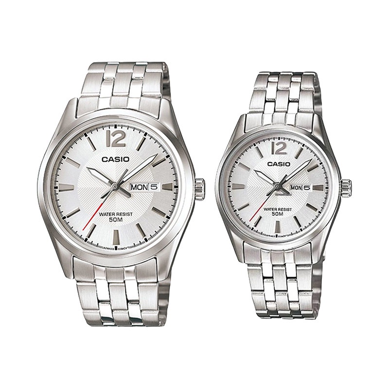 Jam Tangan Couple Casio General LTP-1335D-7AVDF_MTP-1335D-7AVDF Silver Dial Stainless Steel Band