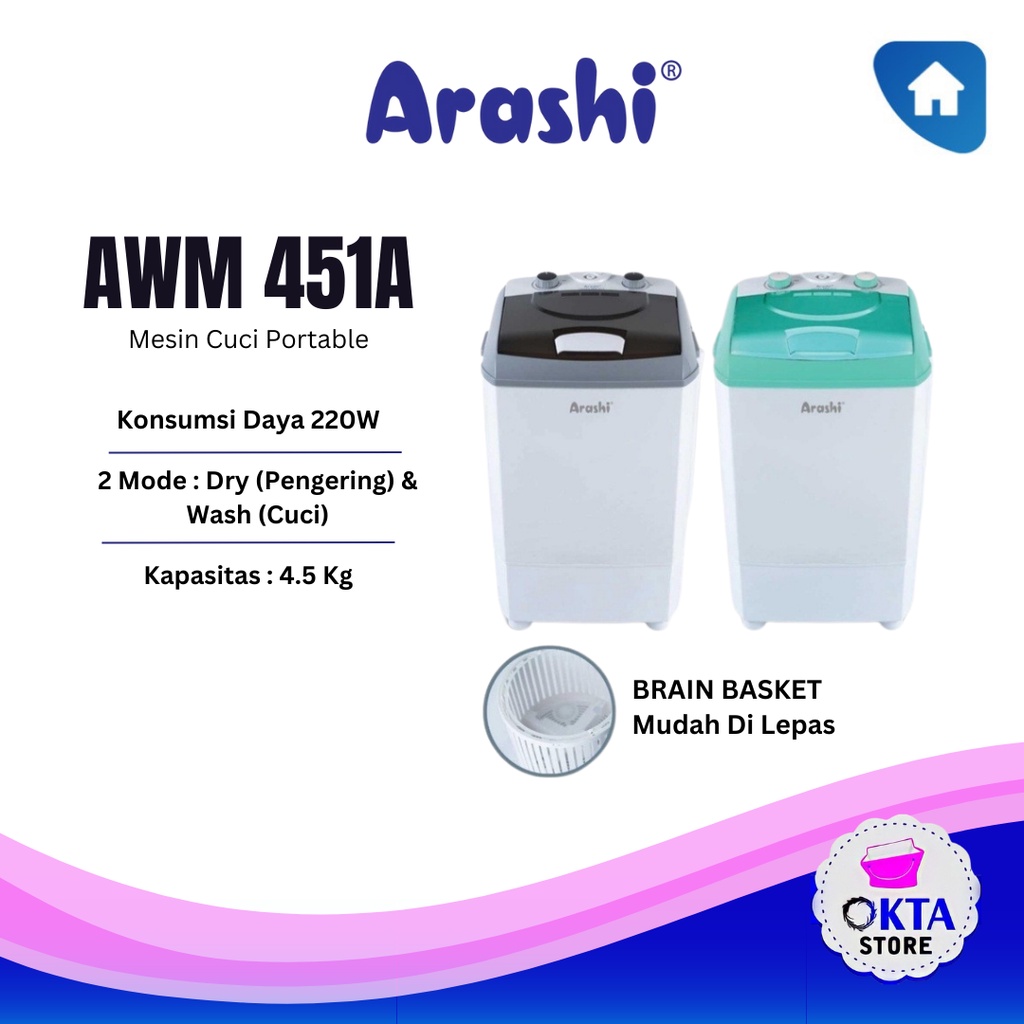 Mesin Cuci Laundry Arashi Kapasitas 4.5kg AWM 451A