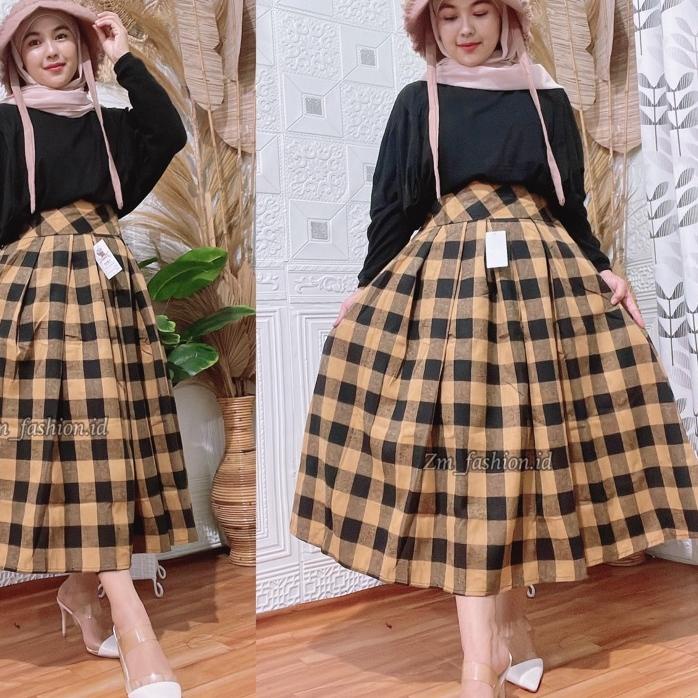 ♩ ROK FLANEL MIDI 7/8 // ROK 7/8 MIDI KOTAK FLANEL // ROK REMPEL KOTAK FLANEL IMPORT MIDI// ROK TART