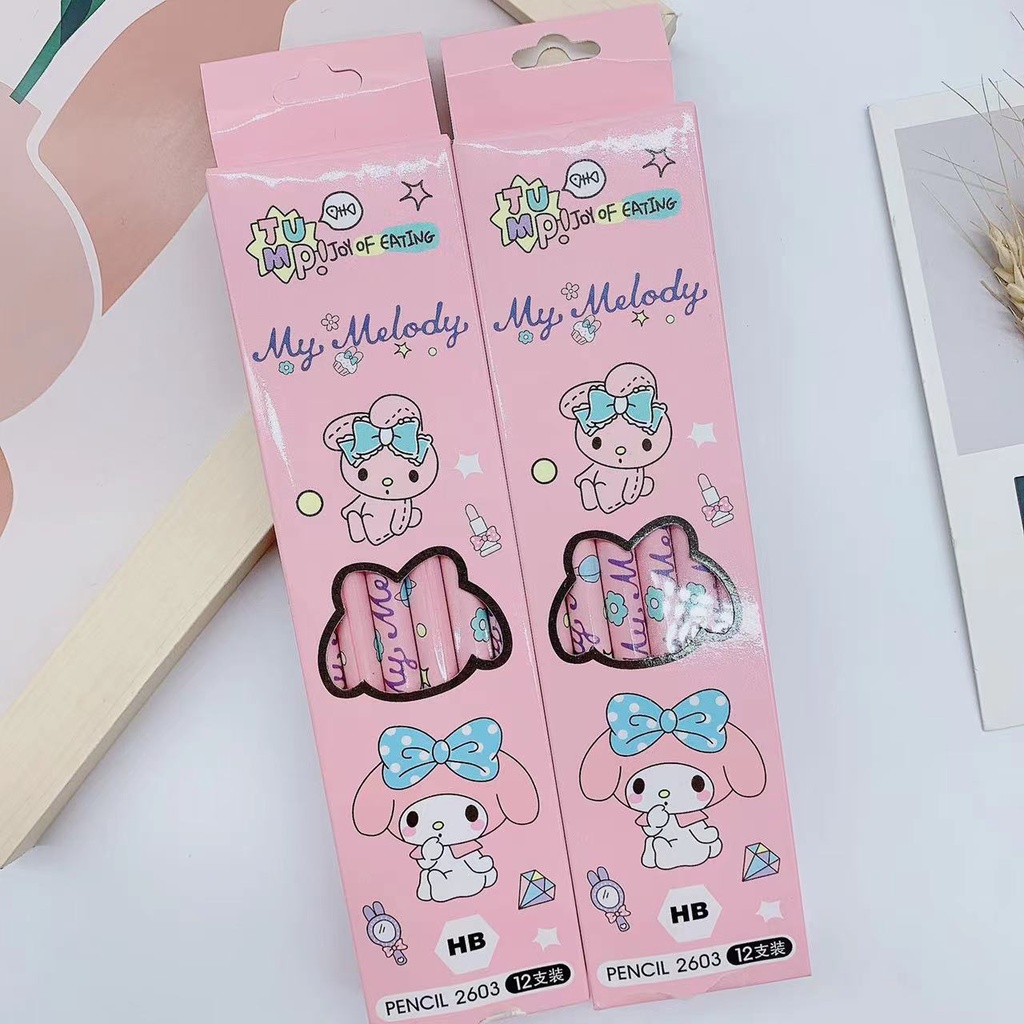 12pcs Sanrio Kuromi Pensil Kawaii Hellokitty Pochacco Alat Tulis Siswa Perlengkapan Sekolah Cinnamoroll Hadiah Siswa Sanrio Pulpen