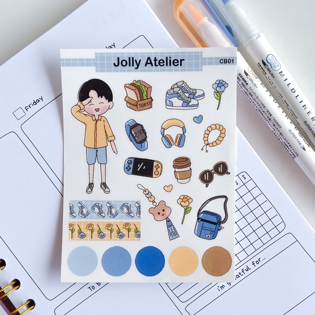 

Cute Blue boy Stickersheet | Jurnal Deco Stciker [jollyatelier]