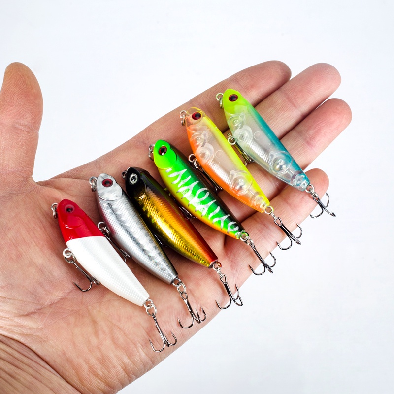 3d Mata 6warna 1PCS 5.7cm/5g Mengambang Ikan Kecil Lure Laser Casting Memancing Lure Topwater SwimBait Double Treble Hooks Spinner Umpan